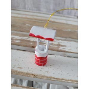 Wooden well ornament mini vintage Express holiday tree white red